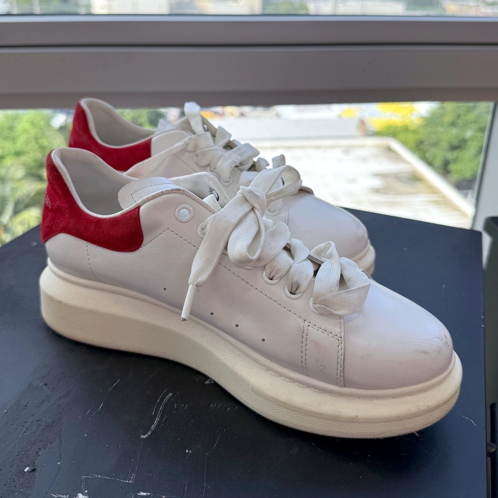 Alexander McQueen White Red Oversized Sneakers Women Size 40 Leather Platform